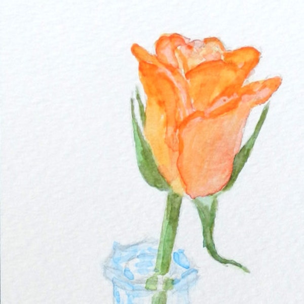 Rose in Vase,  3x9, Original Watercolor Painting