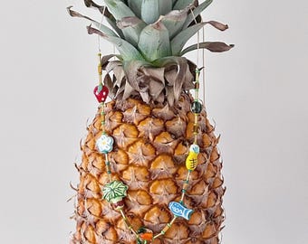 Mediterranean Ceramic Charm Necklace: Colorful Summer Fruit Jewelry