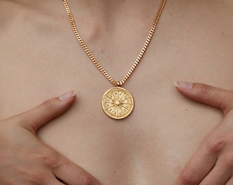 Zodiac Wheel Coin Necklace: 24K Gold-Plated Astrology Pendant