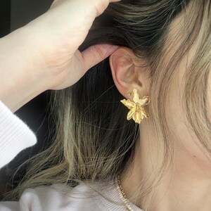 Small Orchid Earrings Small Flower Stud Earrings Orchids Earrings Gold Plated Exotic Flower Earrings Handcrafted Orchid Earrings