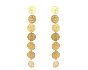 Medallion earrings Gold statement earrings| Greek coin earrings baroque vintage coins earrings retro lady face embossed earrings