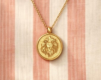 Leo Zodiac Coin Necklace: Gold-Plated Lion Astrology Gift