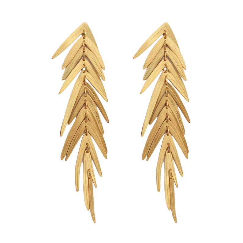 Leaf Earrings Bridal Handmade Gold Earrings Palm Leaf Earrings Dangle earrings Leaf Earrings Drop Earrings Special occasion earrings image 3