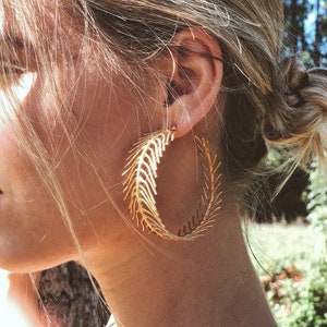 Gold Palm Hoop Earrings Statement Hoops Gold Earrings Large Hoop Earrings Chunky Hoop Palm Earrings image 3