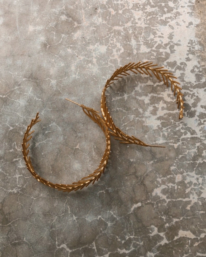 Gold Palm Hoop Earrings Statement Hoops Gold Earrings Large Hoop Earrings Chunky Hoop Palm Earrings image 6