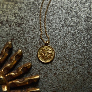 Leo Zodiac Coin Necklace: Gold-Plated Lion Astrology Gift