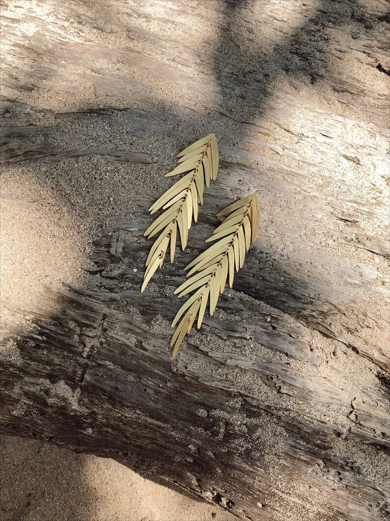 Leaf Earrings Bridal Handmade Gold Earrings Palm Leaf Earrings Dangle earrings Leaf Earrings Drop Earrings Special occasion earrings image 4