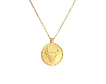 Taurus Zodiac Necklace Taurus Necklace Birthday Gift Zodiac Coin Necklace Astrology Jewelry Zodiac Gifts