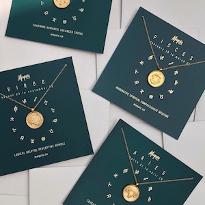 Pisces Zodiac Necklace – Astrology Gift for Her | Gold Zodiac Charm | Constellation Coin Pendant | All 12 Signs Available