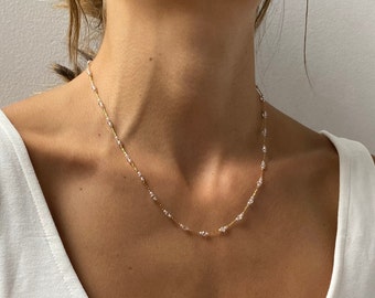 Dainty Pearl Necklace Pearl Crystal Necklace Gold Necklace White necklace Gift for her Delicate Chain Necklace Coquette Aesthetic