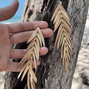 Leaf Earrings Bridal Handmade Gold Earrings Palm Leaf Earrings Dangle earrings Leaf Earrings Drop Earrings Special occasion earrings image 7