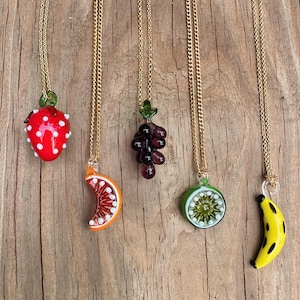 Fruit Charm Necklace Glass Fruit Necklace Grape Necklace Lime Necklace Strawberry Necklace Banana Necklace Mandarine Necklace Fruit Jewelry