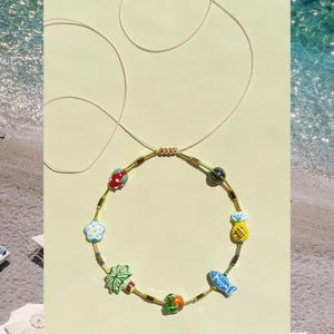 Coastal Charm Necklace Italian Summer Necklace Non Tarnish Charm Necklace Ceramic Charms Gift for her