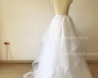 White Tulle Skirt with Horsehair Trim, High Low Hem – Custom Bridal Underskirt