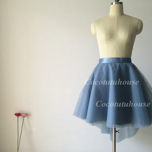 Dusty Blue Hi Low Tulle Skirt /Adult Women Horsehair Tulle Skirt/Wedding Dress Underskirt//Bridesmaid/Bachelorette TuTu