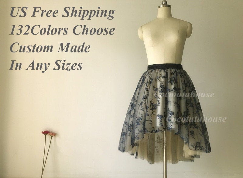 Ombre Color Fancy Navy Blue Lace/champagne Tulle Skirt - Etsy