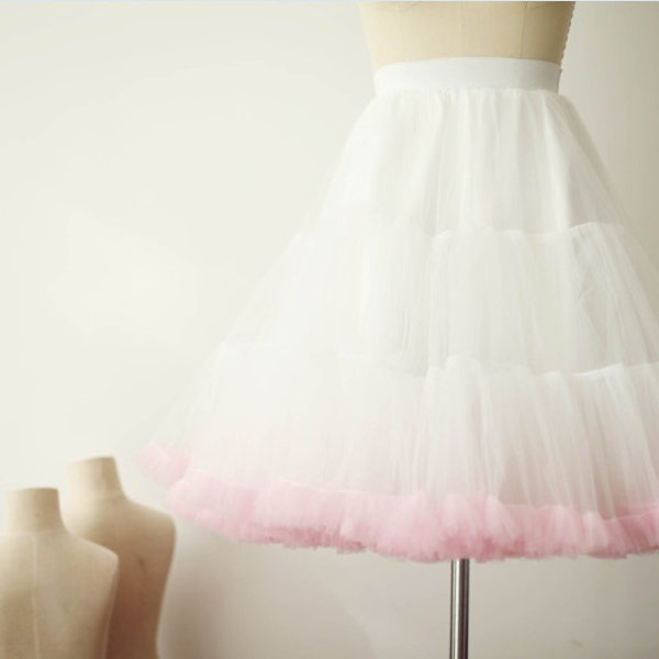 Ombre 2 Colors Ivory Pink Tulle Skirt/Petticoat/Pettiskirt/Short Women Skirt/Bridesmaid Skirt