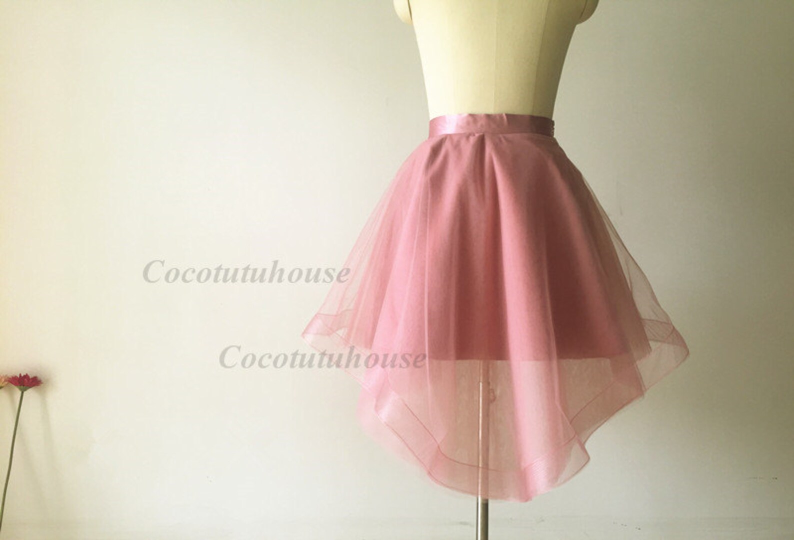 4610703 Pink Hi Low Tulle Skirt Dress