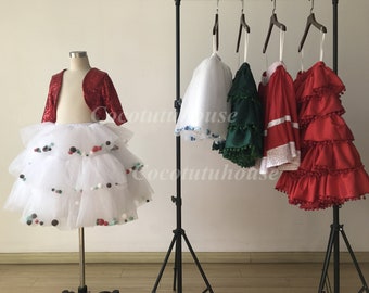 Red Sequins Bolero Pom Pom Tulle Skirt Set/Toddler/Flower girls Dress/Christmas Red Skirt/Santa Girl Dress/ Christmas Baby Girl Outfit