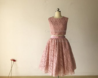 Custom Pink Lace Skirt Set, Bridal or Bridesmaid Dress
