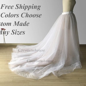 Sparkly Tulle Wide Horse hair Off White Blush Overskirt/Split Tulle Skirt/Overlap/Floor Length Overlap/Wedding Dress/Maxi Long Overskirt