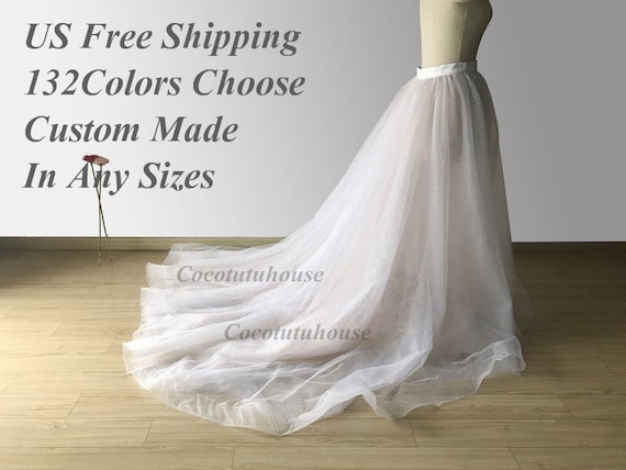 Sparkly Tulle Wide Horse Hair off White Blush Overskirt split