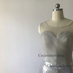 Beaded Ivory/Gray Bridal Top/Lace Wedding Dress/Boho wedding Dress/Low Back Dress/Rustic Gown/Two Piece Wedding Top Tulle skirt