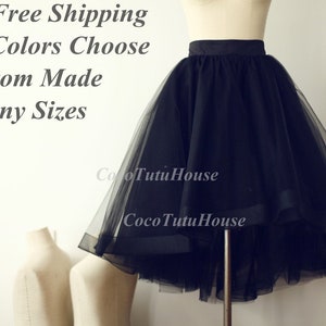 On Sale, Black Hi Low Tulle Skirt /Adult Women Horsehair Tulle Skirt/Wedding Dress Underskirt//Bridesmaid/Valentines Day Gift image 1