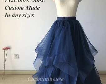 Wide Double Horse Hair Trims Soft Navy Blue Tulle Maxi Tulle Skirt Wedding Underskirt Bridesmaid Engagement Skirt Valentine s Prom skirt