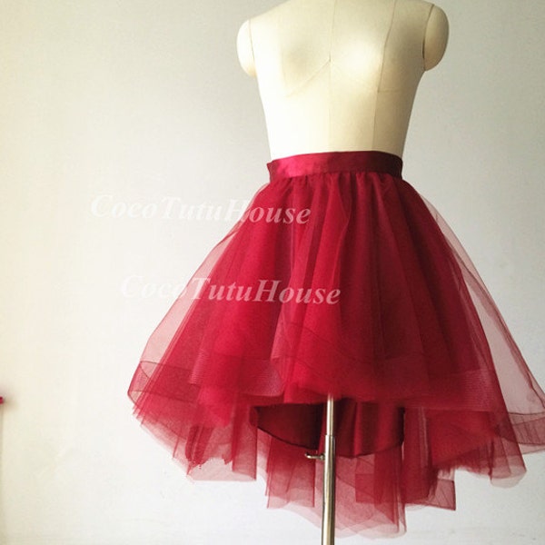 Red Wine/Burgundy Hi Low Tulle Skirt /Adult Women Horsehair Tulle Skirt/Wedding Dress Underskirt//Bridesmaid/Valentine’s Day /Prom skirt