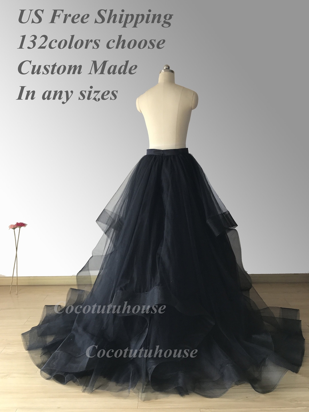 Black Wide Double Horse Hair Trims White Hi Low Maxi Tulle Skirt ...