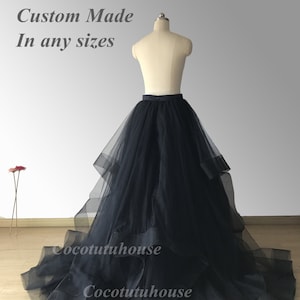 Schwarzes, breites Doppel-Pferdehaar Besatz Weiß Hi Low Maxi Tüllrock/Hochzeits-Unterrock/Brautjungfer/Bachelorette TuTu/Valentinstag /Abschlussball