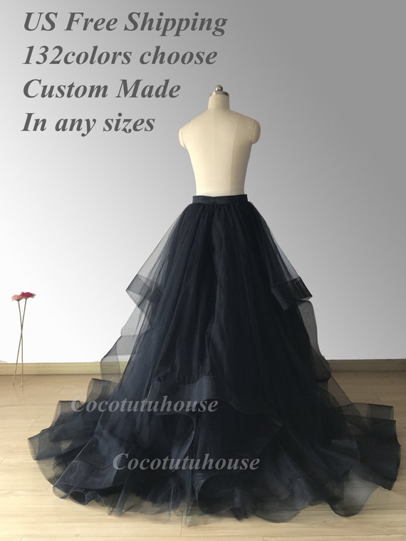 Black Wide Double Horse Hair Trims White Hi Low Maxi Tulle Skirt