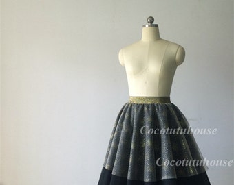 Gonna in tulle nero scintillante, cintura in glitter argento, lunghezza personalizzata
