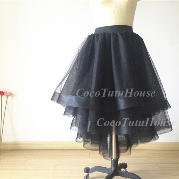 Double Horse Hair Trims Black Hi Low Tulle Jupe / Adult Women Horsehair Tulle Jupe / Robe de mariée Underskirt / Demoiselle d’honneur / Cadeau de saint-valentin