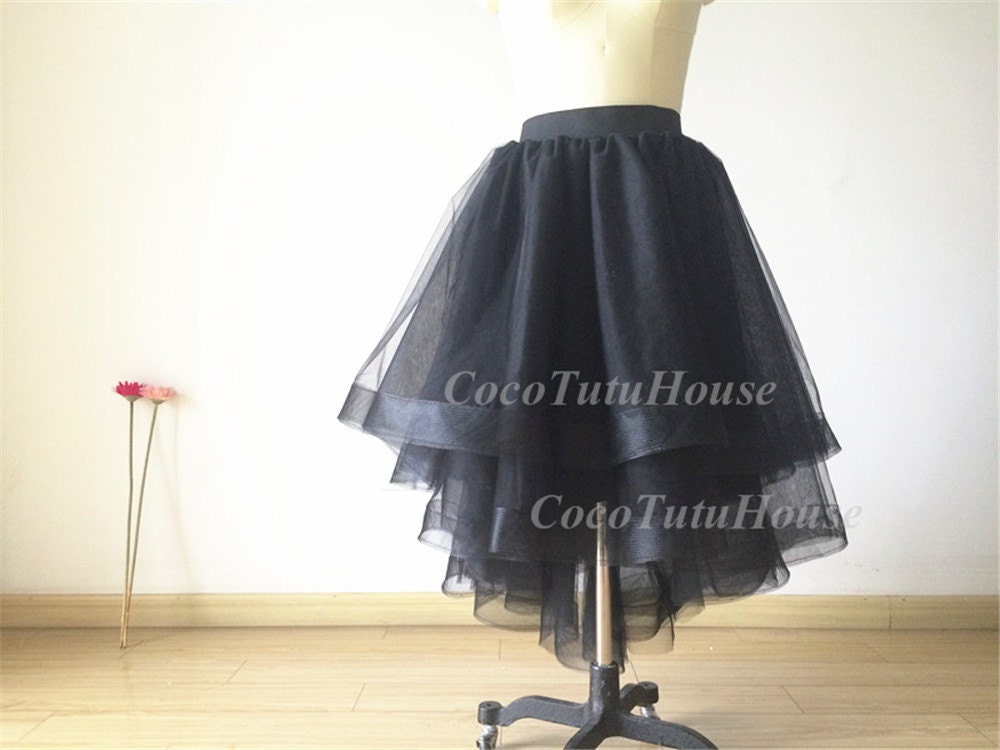 Double Horse Hair Trims Black Hi Low Tulle Skirt /Adult Women Horsehair Tulle Skirt/Wedding Dress Underskirt/Bridesmaid/Valentine’s Day Gift