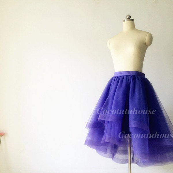 Double Horse Hair Trims Purple Hi Low Tulle Skirt /Adult Women Horsehair Tulle Skirt/Wedding Dress Underskirt//Bridesmaid/Bachelorette TuTu