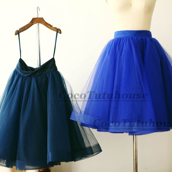 Navy Blue Tulle Skirt: Custom Bridal Underskirt with Horsehair Trim