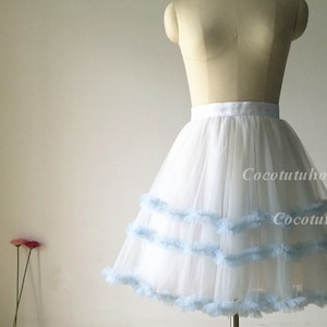 Light Blue 3 Ruffled Trim Ivory Tulle Skirt Petticoat Underskirt for Wedding Dress/Bridesmaid Short Blush Pink Tulle Skirt/Bachelorette TuTu