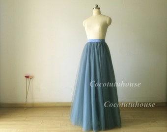 Dusty Blue Soft Tulle Skirt /Dusty Blue Adult Women Horsehair Tulle Skirt Long Skirt/Wedding Underskirt/Bridesmaid/Bachelorette TuTu/Prom