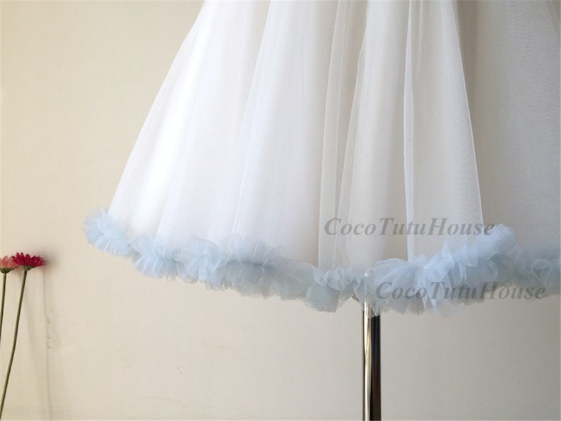 Light Blue Ruffled Trim White Tulle Skirt Petticoat Underskirt Etsy