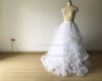 Tiered Horse Hair Trims Cascading Trim/White Maxi Tulle Skirt / Women Tulle Skirt/ Wedding Underskirt Dress/Bridesmaid/Bachelorette TuTu