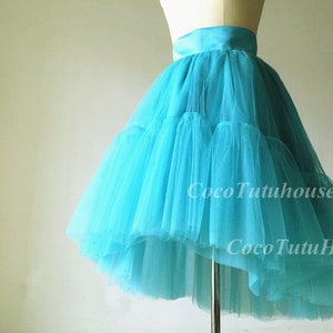 Turquoise Blue/Teal Hi Low Tulle Skirt /Adult Women Horsehair Tulle Skirt/Wedding Dress Underskirt//Bridesmaid/Bachelorette TuTu/Prom skirt