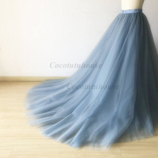 Dusty Blue Tulle Train Skirt /Maternity Dress Gown/Photo Shoot Props/Maternity Photography Costume Tulle Dress/Adult Women Skirt Valentine’s