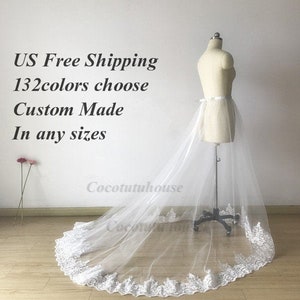 French Lace Trim White Tulle Overskirt/Split Tulle Skirt/Overlap/Floor Length Overlap /Adult Women/Wedding Dress/Maxi Long Overskirt/Prom