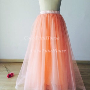 Peach Maxi Tulle Skirt /Adult Women Horsehair Tulle Skirt Long Skirt//Wedding Dress Underskirt/Bridesmaid/Bachelorette TuTu