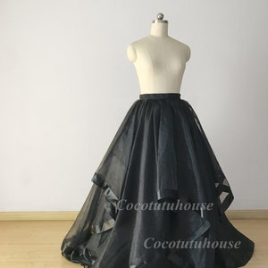 Halloween Costume Woman/Witch costume Woman/Black Wide Double Trims Maxi Organza Skirt/Wedding/Bridesmaid/Bachelorette/Valentine’sDay Skirt