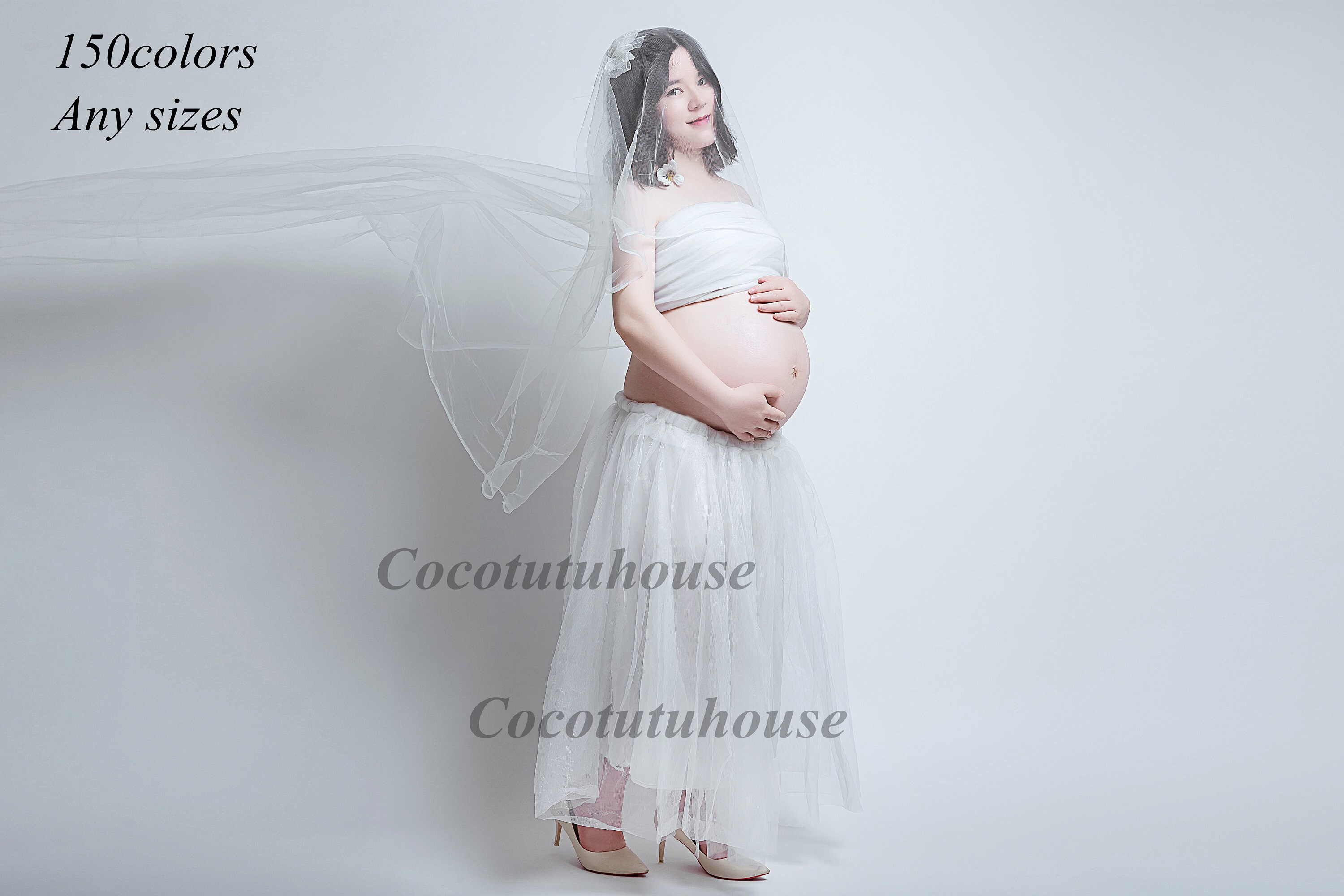 White tulle top maternity skirt