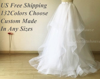 Wide Double Horse Hair Trims White Hi Low Maxi Tulle Skirt / Wedding Underskirt/Bridesmaid/Bachelorette TuTu/Valentine’s Day /Prom skirt