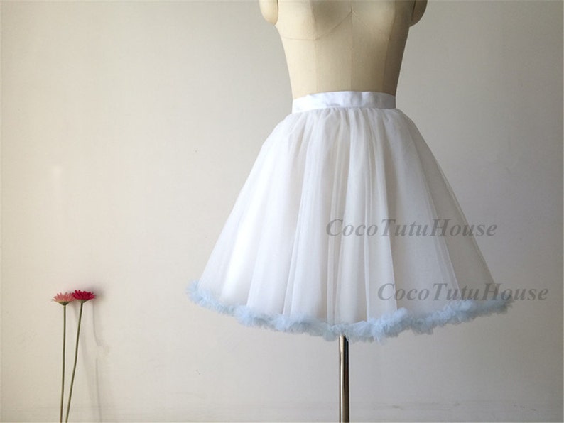 Light Blue Ruffled Trim White Tulle Skirt Petticoat Underskirt Etsy